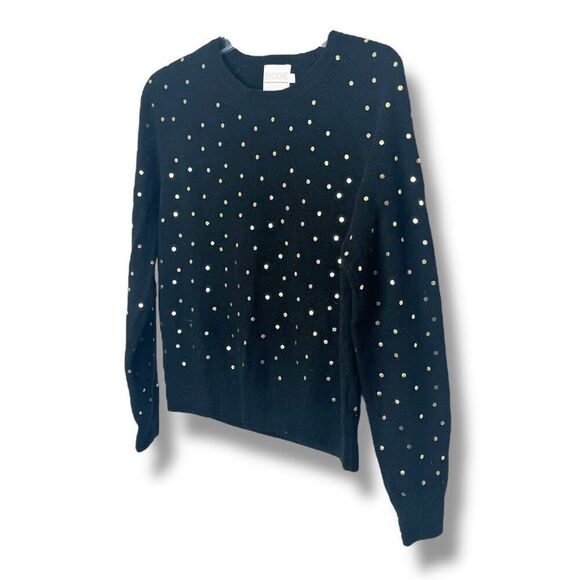Brodie Black Cashmere Sweater with Metallic Gold Polka Dots Women’s Size Small S - Picture 2 of 6